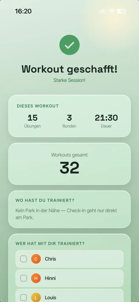 Hang Gang App - Workout geschafft, mit Freunden