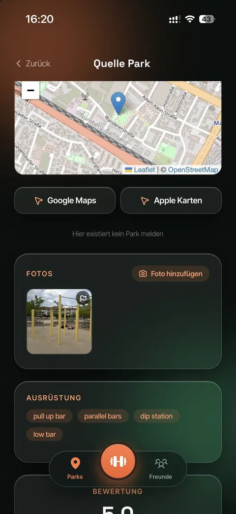 Hang Gang App - Park-Detail mit Fotos und Ausrüstung